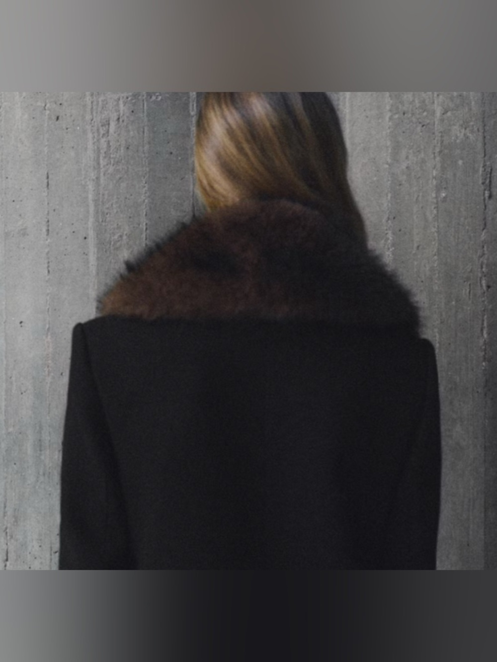 MANGO Black Wool Coat with Brown Fur Collar - Picture 5 of 11